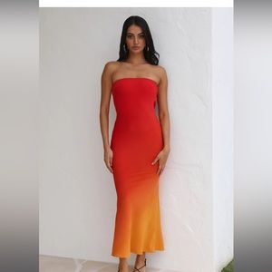 Hello Molly red strapless midi dress